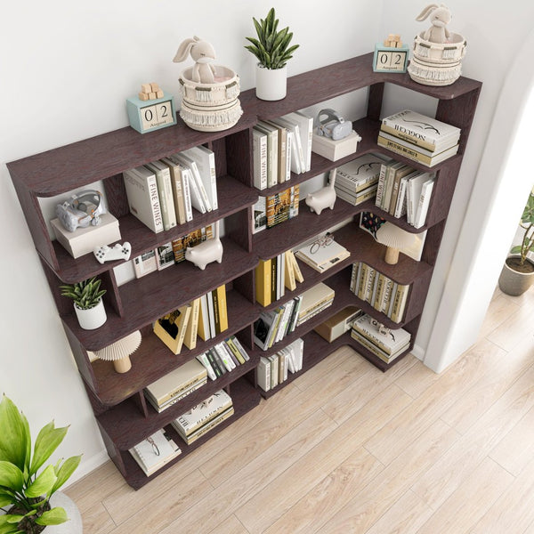 English Elm 90 Cm Modular Corner Bookcase Set Two Piece L Shaped Display Shelf for Home Office W2899S00012