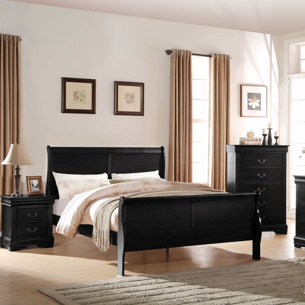 English Elm Black Sleigh Twin Bed with Brushed Nickel Hardware, Low-Profile Footboard, Box Spring Required, Elegant Pine Finish B062S00534