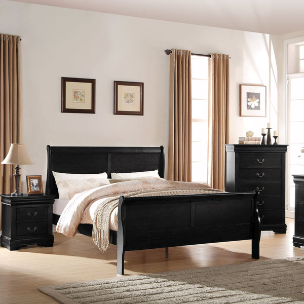 English Elm Black Sleigh Twin Bed with Brushed Nickel Hardware, Low-Profile Footboard, Box Spring Required, Elegant Pine Finish B062S00534