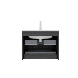 English Elm BRON 24" Wall-Mounted Bathroom Vanity with Ceramic Sink, Dark Oak Plywood, 2 Soft-Close Drawers W2615P248199