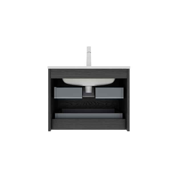 English Elm BRON 24" Wall-Mounted Bathroom Vanity with Ceramic Sink, Dark Oak Plywood, 2 Soft-Close Drawers W2615P248199