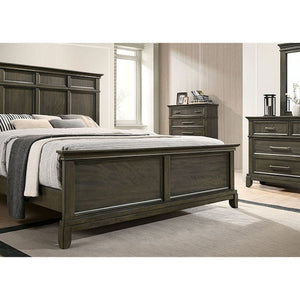 English Elm Bedroom Wooden Queen Bed with High Panel Headboard, Gold Trim Accent, Modern Luxury Design Gray 71 L x 38 W x 9 H B2741S00754