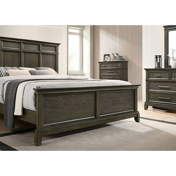 English Elm Bedroom Wooden Queen Bed with High Panel Headboard, Gold Trim Accent, Modern Luxury Design Gray 71 L x 38 W x 9 H B2741S00754