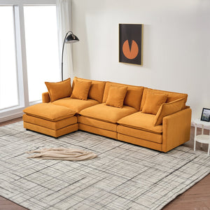 English Elm Modular cloud-inspired sectional sofa with chenille upholstery, deep seats, ottoman units, plush cushions Orange W2290S00013