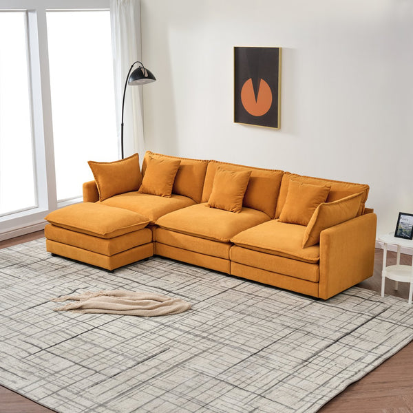 English Elm Modular cloud-inspired sectional sofa with chenille upholstery, deep seats, ottoman units, plush cushions Orange W2290S00013