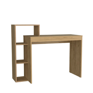 English Elm Foxburg Light Oak Desk with Open Shelves, Macadamia Finish — Minimalist Engineered Wood Console, Durable and Stylish B092P254740
