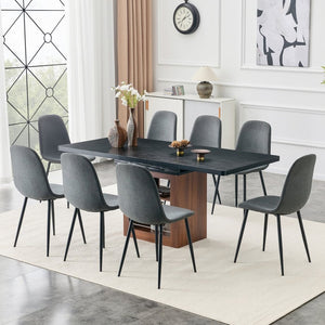 English Elm Expandable Dining Set Seats Eight with Linen Chairs and Dual Tone Mdf Table Dark Gray,Walnut+Black W1151S04695