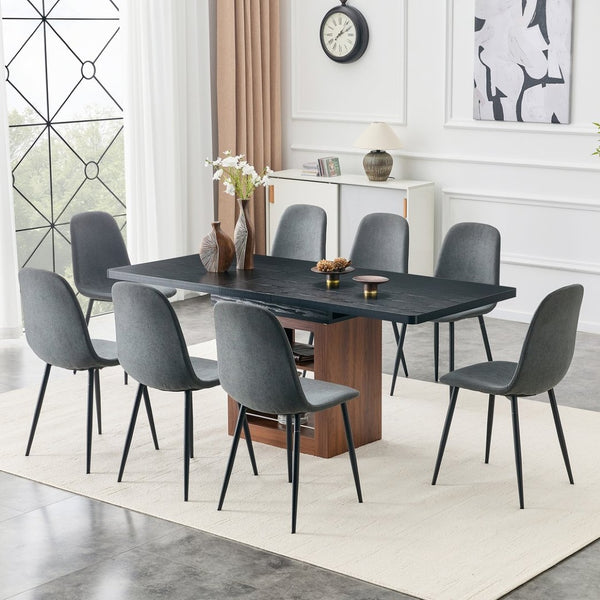English Elm Expandable Dining Set Seats Eight with Linen Chairs and Dual Tone Mdf Table Dark Gray,Walnut+Black W1151S04695