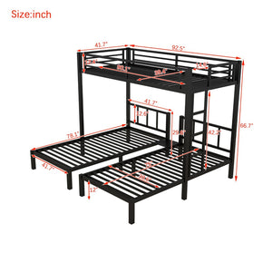 English Elm Twin Metal Triple Bunk Bed For 3, Space-Saving Design With Twin Xl Option, Stylish Black Finish W1580S00070-GIGA