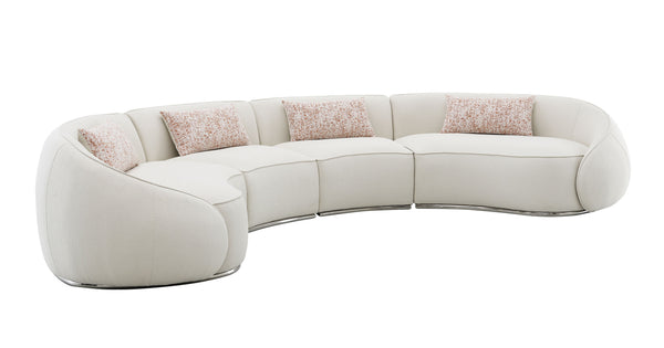 English Elm Sahara Boucle Sectional Sofa with 4 Pillows — Beige, Pocket Coil Seats, Stainless Steel Base, 37" Deep B2726S00509
