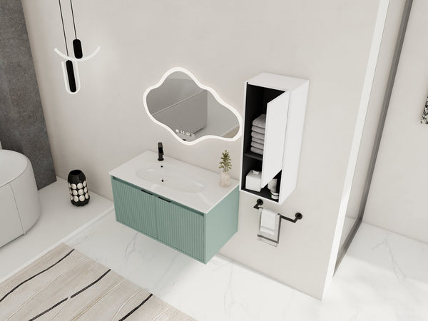 English Elm 36" Floating Bathroom Vanity with Drop-Shaped Resin Sink, Side Cabinet, Soft-Close Doors, Water-Resistant Finish W999S00332
