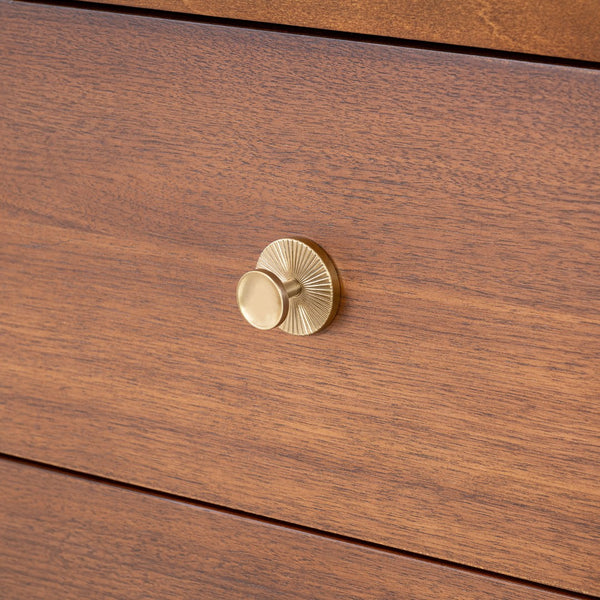 English Elm 1pc Walnut Tall Chest Five Drawers Gold-capped Legs Mid-century Bedroom Storage B2741P446675