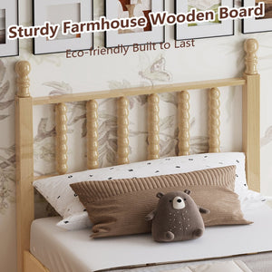 English Elm Twin Rubberwood Platform Bed Gourd Headboard Retro Bohemian Bedroom Slat Base Natural N733P427029M