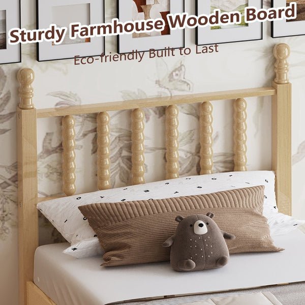 English Elm Twin Rubberwood Platform Bed Gourd Headboard Retro Bohemian Bedroom Slat Base Natural N733P427029M