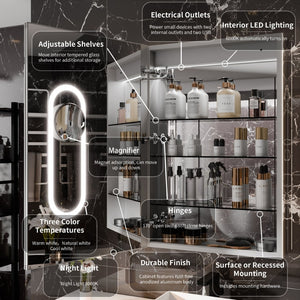 English Elm Smart Led Medicine Cabinet with Anti-fog Mirror Gfci Outlet Dimming Bathroom Storage W637P382875