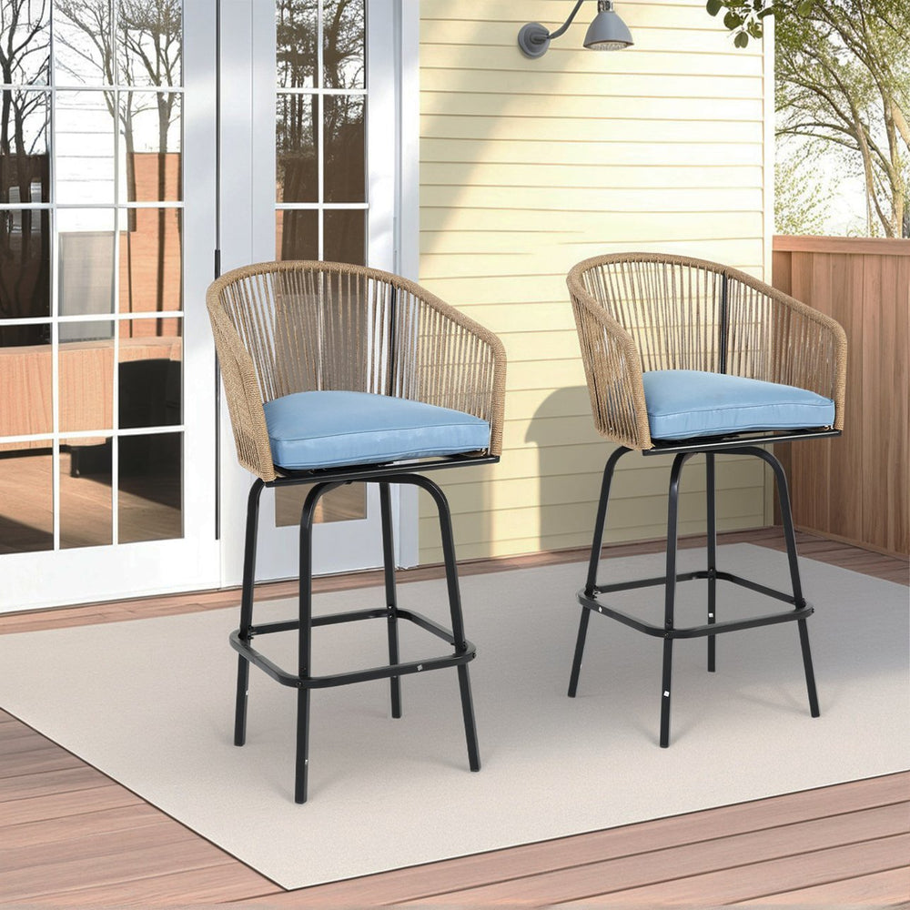 English Elm Outdoor Bar Stools Set Of 2 - Stylish All-Weather Wicker Chairs With Armrests For Patio & Poolside W640P256795