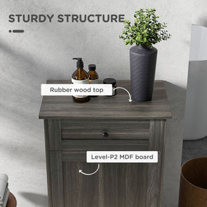 English Elm HOMCOM Tilt-Out Kitchen Trash Cabinet with Drawer and Oak Top Space-Saving Pet-Safe Organizer Gray W2225P229589