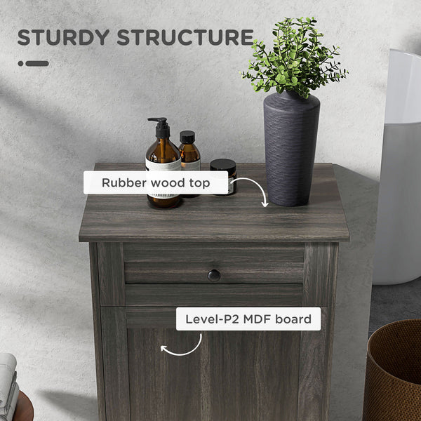 English Elm HOMCOM Tilt-Out Kitchen Trash Cabinet with Drawer and Oak Top Space-Saving Pet-Safe Organizer Gray W2225P229589