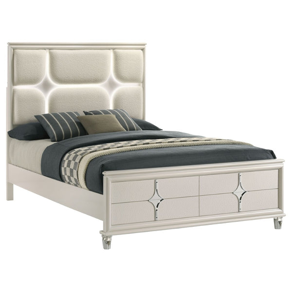 English Elm Gwendolyn Ivory Boucle Queen Bed with Led Star Headboard and Turned Feet B062S01620