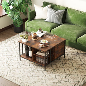 English Elm Farmhouse Lift Top Coffee Table with Hidden Compartment & 3 Shelves, Adjustable 20.3–25.6" Height W2735P332168