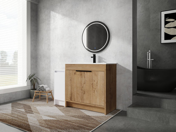 English Elm 48 Inch Freestanding Bathroom Vanity With Soft-Close Doors, Ceramic Sink & Ample Storage Space W999S00311