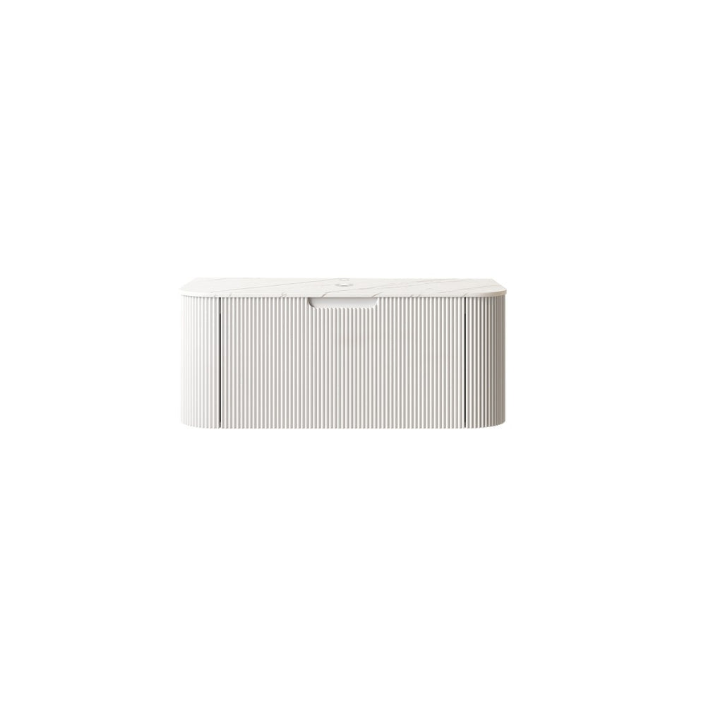English Elm Dina Floating Bathroom Vanity Cabinet Marble Countertop French Style Single Drawer White W2615P299248