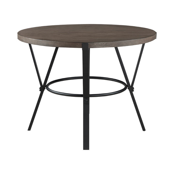 English Elm Brown Oak Veneer Round Counter Height Table with Matte Black Metal Base Seats Four B011P199727