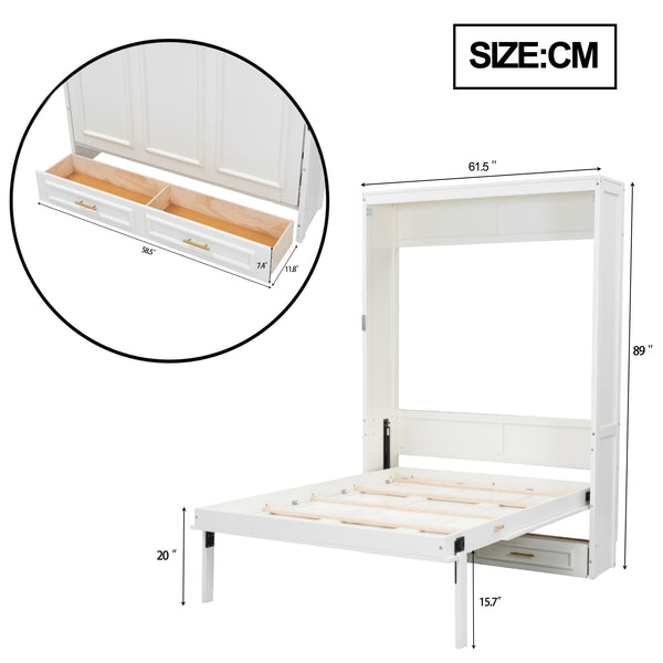 English Elm Full Murphy Bed with Storage Cabinets and Shelves, Space-Saving Wooden Wall Bed with 600lb Capacity Beige N7090004012A