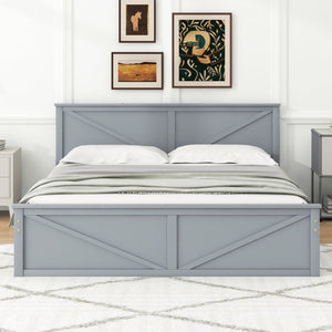 English Elm King Solid Wood Platform Bed with 4 Under-Drawers, Gray King Size Frame, Sturdy Slats, 500lb Capacity SM000537AAE