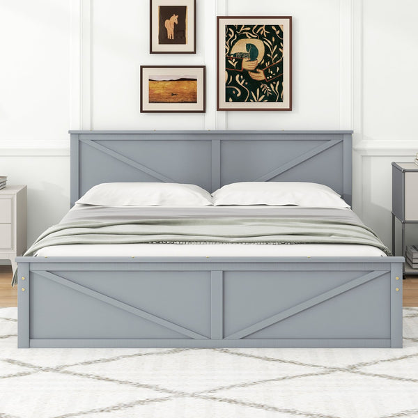 English Elm King Solid Wood Platform Bed with 4 Under-Drawers, Gray King Size Frame, Sturdy Slats, 500lb Capacity SM000537AAE