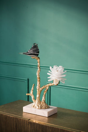 English Elm Aluminum Candle Holder With Elegant Black Bird Figurine And Marble Stand For Stylish Home Décor W2078P172361