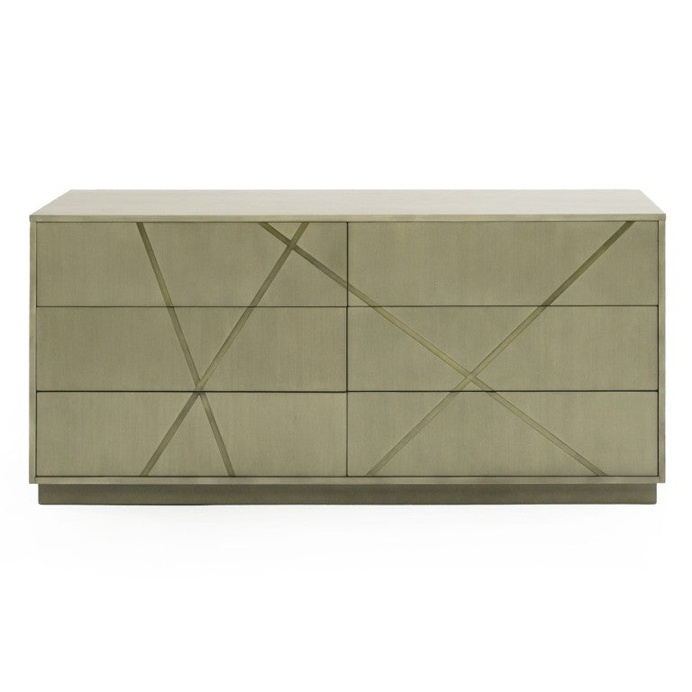 VIG Furniture Nixa Modern Wide Birch Dresser With Brushed Bronze Accents, 6 Soft-Close Drawers, Fully Assembled VGVC-J1909-D-L-BIR