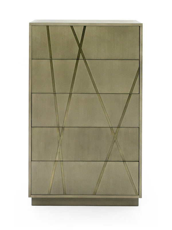 VIG Furniture Modrest Nixa - Modern Wide Birch + Brushed Bronze Chest VGVC-J1909-5H-L-BIR