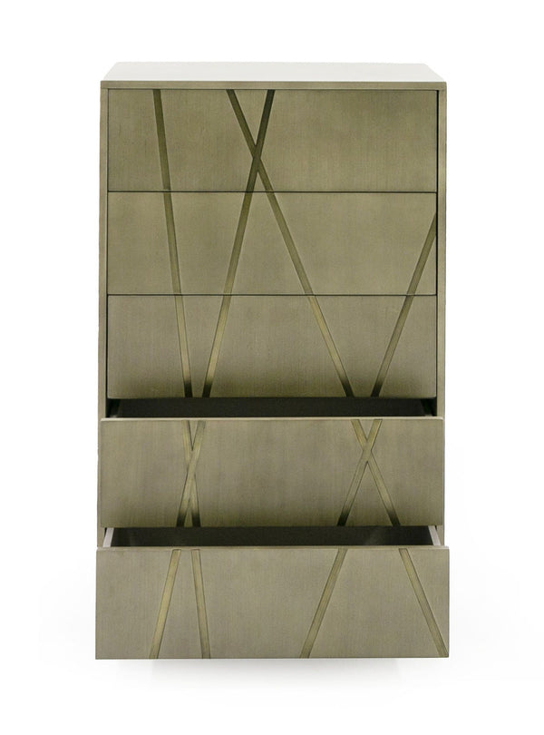 VIG Furniture Modrest Nixa - Modern Wide Birch + Brushed Bronze Chest VGVC-J1909-5H-L-BIR