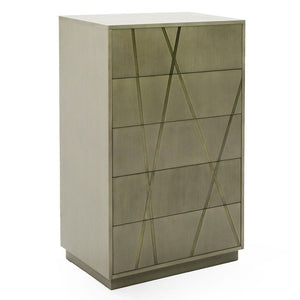 VIG Furniture Nixa Wide Birch Chest With Brushed Bronze Crisscross Accents, Soft-Close Drawers & Mirrored Finish VGVC-J1909-5H-L-BIR