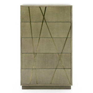 VIG Furniture Nixa Wide Birch Chest With Brushed Bronze Crisscross Accents, Soft-Close Drawers & Mirrored Finish VGVC-J1909-5H-L-BIR