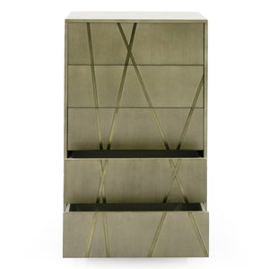 VIG Furniture Nixa Wide Birch Chest With Brushed Bronze Crisscross Accents, Soft-Close Drawers & Mirrored Finish VGVC-J1909-5H-L-BIR