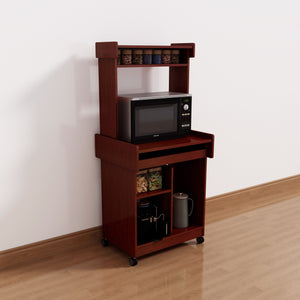 English Elm Microwave Mobile Cart with Hutch and Locking Castors — Versatile Coffee, Office & Appliance Station Mahogany B107P283310