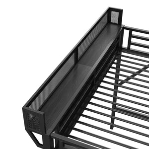 English Elm Twin Metal High Loft Bed with Staircase Storage Wardrobe for Kids and Teens Black W2580S00060