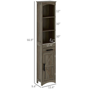 English Elm Narrow Farmhouse Storage Cabinet Sliding Barn Door Weathered Oak Finish Bathroom Tower T3971P430727