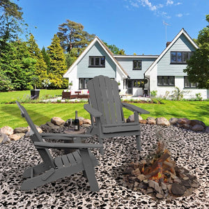 English Elm Adjustable Adirondack Chair Hdpe Wood Grain Outdoor Folding Seat with Cup Holder Gray T3609P482833