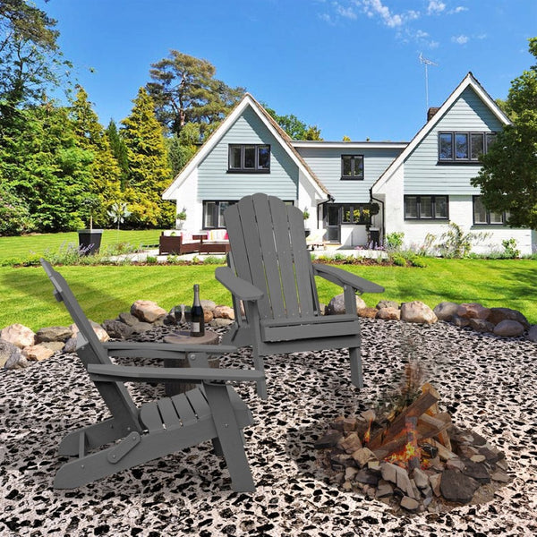 English Elm Adjustable Adirondack Chair Hdpe Wood Grain Outdoor Folding Seat with Cup Holder Gray T3609P482833