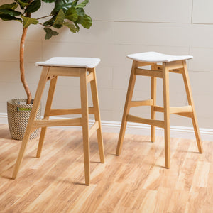 English Elm Christopher Knight Home® - Bar Stool Set Of 2 - Elegant Mid-Century Modern Design With Light Beige Upholstery & Oak Finish 58922.00LBE
