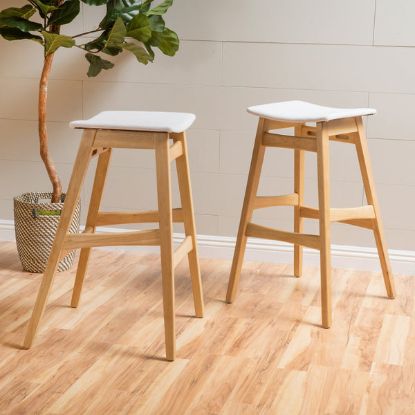 English Elm Christopher Knight Home® - Bar Stool Set Of 2 - Elegant Mid-Century Modern Design With Light Beige Upholstery & Oak Finish 58922.00LBE