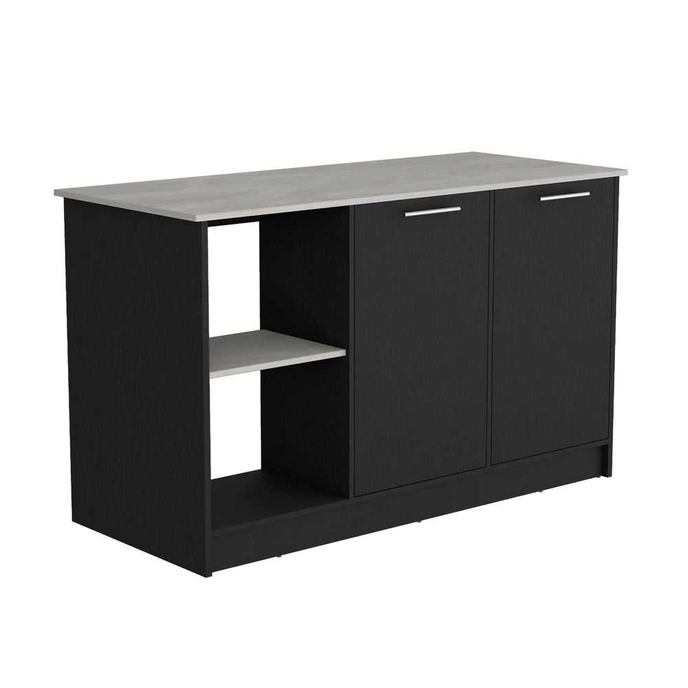English Elm Juniper kitchen island with oversized worktop, double-door storage and open shelving for style Multi 64 L x 29 W x 4 H B070S00312