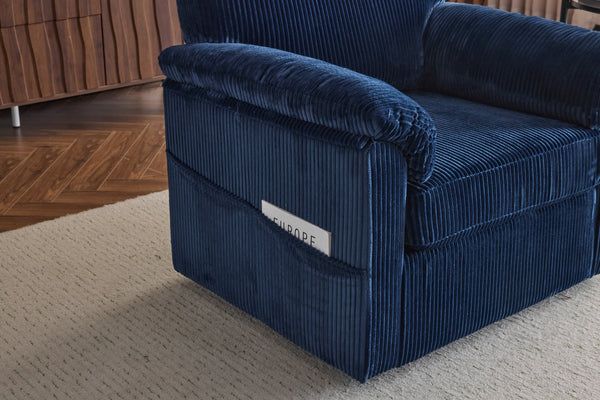 English Elm 33 Inch Oversized Swivel Corduroy Lounge Chair with Plush Chenille Cushioning and Support Springs Blue W1829P265013
