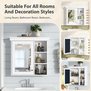 English Elm 30'' Wall-Mounted Medicine Cabinet with Mirror and Adjustable Shelves, Modern MDF Storage Organizer White N710P209425K
