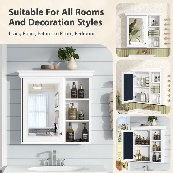 English Elm 30'' Wall-Mounted Medicine Cabinet with Mirror and Adjustable Shelves, Modern MDF Storage Organizer White N710P209425K