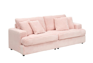English Elm 79.3 Corduroy Sofa with 4 Toss Pillows – Luxurious Plush Fabric, Sturdy Frame, Spacious 3-Seater Comfort Pink W1658S00043