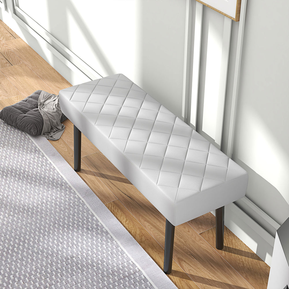 English Elm HOMCOM Upholstered Ottoman Bench 39.4" Faux Leather Diamond-Tufted Padded Seat Metal Legs Gray, Stable and Stylish W2225P229335